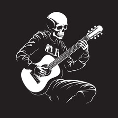 Guitarist of the Dead: Skeleton Vector Black Logo Rhythmic Remains: Skeleton Playing Guitar Logo Icon