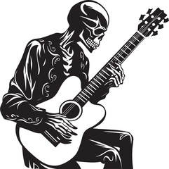 Skeletal Strummer: Guitar-Playing Skeleton Logo Icon Bone Strings Melody: Skeleton with Guitar Vector Design