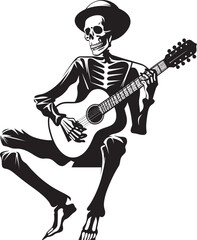 Rhythmic Remains: Skeleton Playing Guitar Logo Icon Skeletal Strummer: Guitar-Playing Skeleton Logo Icon