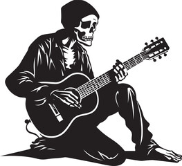 Bone Strings Melody: Skeleton with Guitar Vector Design Groovy Bones: Skeleton Playing Guitar Black Logo