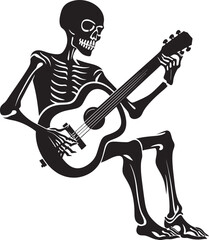 Guitarist Skeleton: Vector Black Logo Icon Design Eerie Harmony: Skeleton Playing Guitar Logo Design