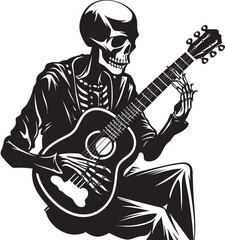 Rockin' Remains: Skeleton Playing Guitar Vector Design Bone Rider: Skeleton Biker on Motorbike Black Logo Icon