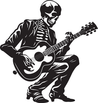 Guitarist of the Dead: Skeleton Vector Black Logo Rhythmic Remains: Skeleton Playing Guitar Logo Icon