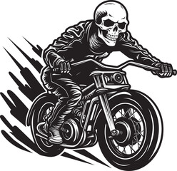 Haunting Highway: Skeleton Biker on Motorbike Logo Design Bonebreaker: Skeleton Riding Motorbike Black Logo Icon