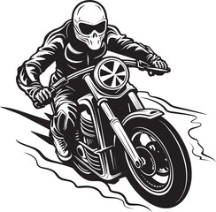 Spooky Speedster: Skeleton Biker on Motorcycle Black Logo Biker Bones: Skeleton Riding Motorbike Vector Black Icon