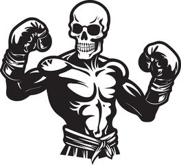 Skeletal Slugger: Skeleton Boxing Black Logo Icon Design Bone Bruiser: Skeleton Boxer Vector Black Logo