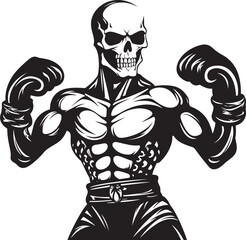 Fototapeta premium Bone Cruncher: Skeleton Boxing Black Logo Icon Skull Smasher: Skeleton Boxer Vector Design