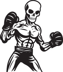 Grim Jabber: Skeleton Boxer Vector Black Icon Skeletal Slugger: Skeleton Boxing Black Logo Icon Design