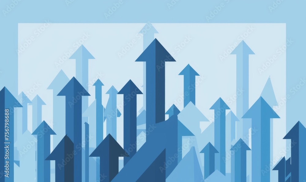 Poster blue arrows pointing upwards the style is flat illustration with minimalistic design generative ai