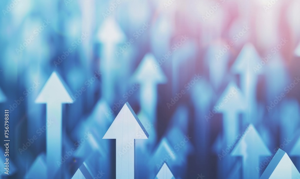 Poster blue arrows pointing upwards symbolizing growth or progress in business performance generative ai
