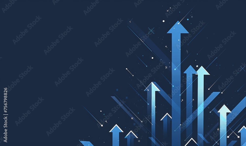 Poster Arrows pointing upwards a blue background simple shapes and lines Generative AI