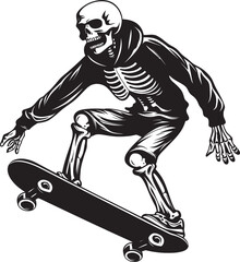 Fototapeta premium Grim Grind: Skeleton on Skateboard Black Logo Skeletal Shredder: Skateboarding Skeleton Black Icon Design