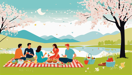 Naklejka premium Sunny Day Picnic: Relaxing Outdoors in Spring