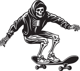 Grim Grind: Skeleton on Skateboard Black Logo Skeletal Shredder: Skateboarding Skeleton Black Icon Design