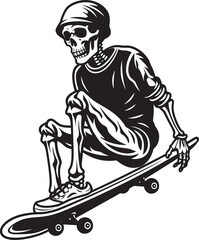 Bone Boarder: Skateboarding Skeleton Black Icon Design Ramp Rider: Skeleton on Skateboard Black Logo Icon