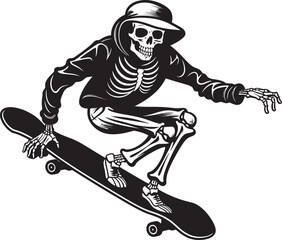 Bone Cruisin': Skeleton Riding Skateboard Vector Icon Grim Grind: Skeleton on Skateboard Black Logo