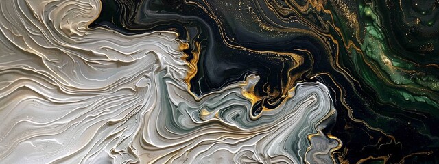 an abstract painting with gold and black swirls, in the style of dark white and azure, smooth and shiny, realistic yet ethereal, light gold and dark black, serene seascapes - obrazy, fototapety, plakaty