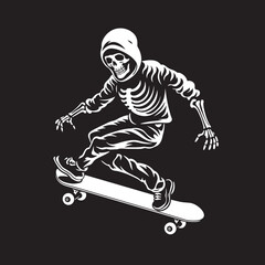 Bone Shredder: Skeleton Riding Skateboard Vector Design Grind Reaper: Skeleton on Skateboard Black Logo