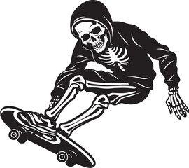 Grim Grind: Skateboarding Skeleton Black Icon Design Rad Remains: Skeleton Riding Skateboard Black Logo