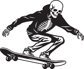 Bone Rider: Skeleton on Skateboard Vector Icon Spine-Crushing Skate: Skeleton on Skateboard Black Logo