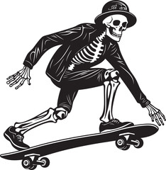 Grim Grind: Skateboarding Skeleton Black Icon Design Rad Remains: Skeleton Riding Skateboard Black Logo