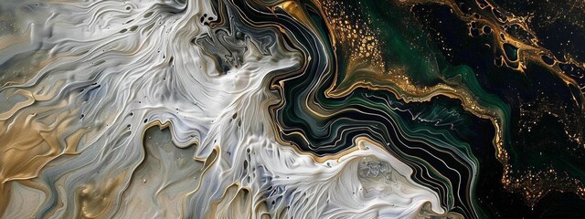 an abstract painting with gold and black swirls, in the style of dark white and azure, smooth and shiny, realistic yet ethereal, light gold and dark black, serene seascapes