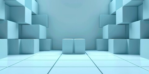 A blue room with white walls and blue cubes - stock background.