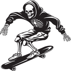 Bone Cruiser: Skeleton on Skateboard Black Logo Radical Remains: Skeleton Riding Skateboard Vector Design