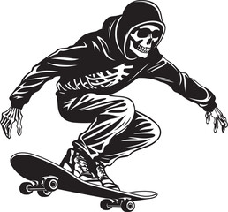 Skeletal Skater: Skeleton on Skateboard Black Logo Icon Bone Cruiser: Skateboarding Skeleton Black Logo Design