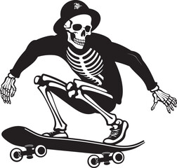 Bone Cruiser: Skateboarding Skeleton Black Logo Design Radical Remains: Skeleton Riding Skateboard Black Icon