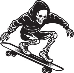 Radical Remains: Skeleton Riding Skateboard Black Icon Ollie Ossuary: Skeleton on Skateboard Black Logo