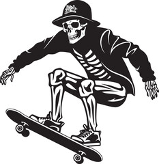 Radical Remains: Skateboard Riding Skeleton Black Logo Ollie Ossuary: Skeleton Skating Black Logo Icon
