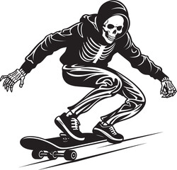 Ramp Rattler: Skeleton on Skateboard Vector Icon Ghostly Grind: Skateboard Riding Skeleton Black Logo