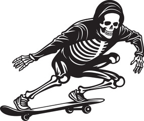 Ghostly Grind: Skateboard Skeleton Vector Design Skeletal Skater: Skeleton Riding Skateboard Black Logo Icon