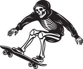 Skater Skeleton: Skateboard Black Logo Icon Design Bone Shredder: Skeleton Riding Skateboard Vector Design