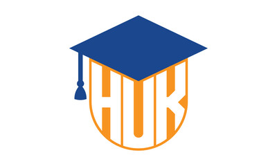 HUK initial letter academic logo design vector template. school college logo, university logo, graduation cap logo, institute logo, educational logo, library logo, teaching logo, book shop, varsity	
