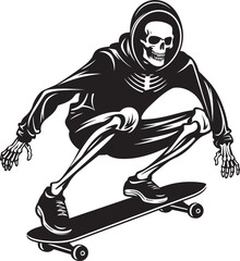 Bone Shredder: Skeleton Riding Skateboard Vector Design Grind Reaper: Skeleton on Skateboard Black Logo