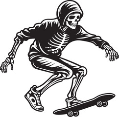 Fototapeta premium Bone Cruisin': Skeleton Riding Skateboard Vector Icon Grim Grind: Skeleton on Skateboard Black Logo