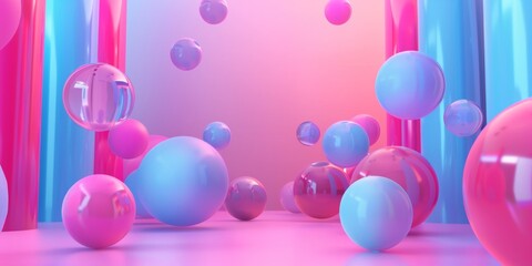 A room full of pink and blue spheres - stock background.