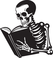 Bone Bookworm: Skeleton Deep in Reading Black Logo Grim Grimoire: Skeleton with Open Book Black Logo Icon