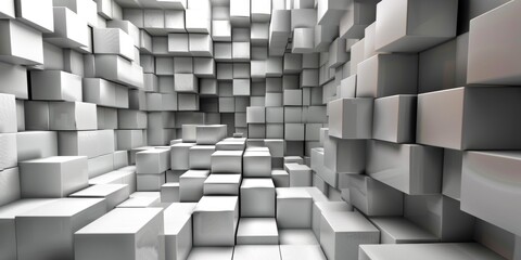 A white room with white blocks on the walls - stock background.