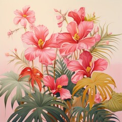 Fototapeta na wymiar Bouquet. Flowers. Postcard. Exotic tropical plants. Hibiscus