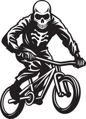 Grim Grind: Skeleton on BMX Cycle Black Icon Design Rad Remains: Skeleton Freestyle BMX Rider Black Logo