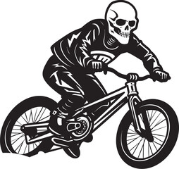 Obraz na płótnie Canvas Rad Remains: Skeleton Freestyle BMX Rider Black Logo Ollie Ossuary: Skeleton Riding BMX Cycle Black Logo Icon