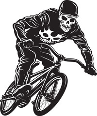 Bone Crusher: Skeleton Performing Stunts on BMX Black Icon Ghostly Glide: Skeleton on BMX Cycle Black Logo Design