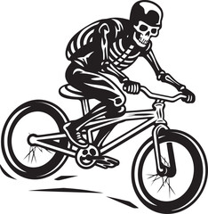 SkeletoBike: Skeleton on BMX Vector Black Logo Design Bone Biker: Skeleton BMX Cyclist Black Icon
