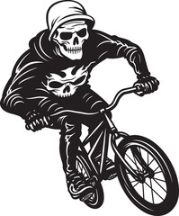 SkeletoBike: Skeleton BMX Cyclist Black Icon Bone Biker: Skeleton on BMX Cycle Black Logo Icon
