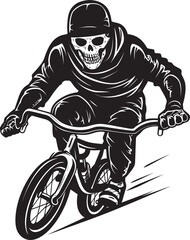 Ollie Ossuary: Skeleton Riding BMX Vector Icon Spine-Chilling Cyclist: Skeleton BMX Rider Black Logo