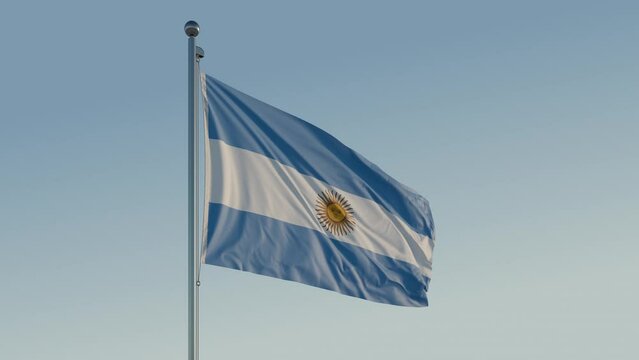 Argentina Buenos Aires Flag loop looping Cinematic Realistic Waving Motion Blue Sky