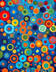 Fototapeta premium A colorful illustration with circles in various colors on a blue background. 